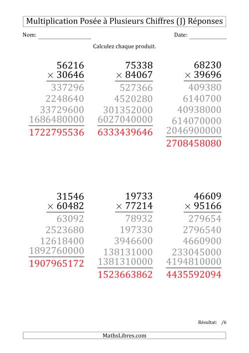 Multiplication d'un Nombre à 5 Chiffres par un Nombre à 5 Chiffres (Gros Caractère) (J) page 2