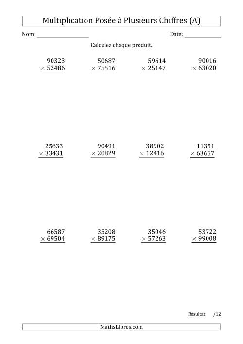 Multiplication d'un Nombre à 5 Chiffres par un Nombre à 5 Chiffres (Tout)