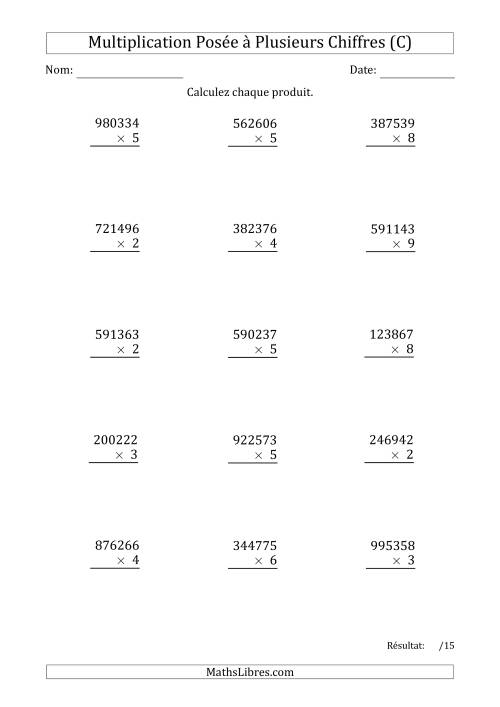 Multiplication d'un Nombre à 6 Chiffres par un Nombre à 1 Chiffre (C)