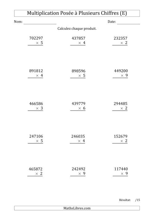 Multiplication d'un Nombre à 6 Chiffres par un Nombre à 1 Chiffre (E)