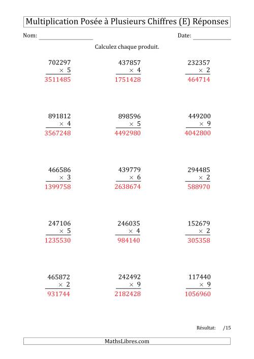 Multiplication d'un Nombre à 6 Chiffres par un Nombre à 1 Chiffre (E) page 2