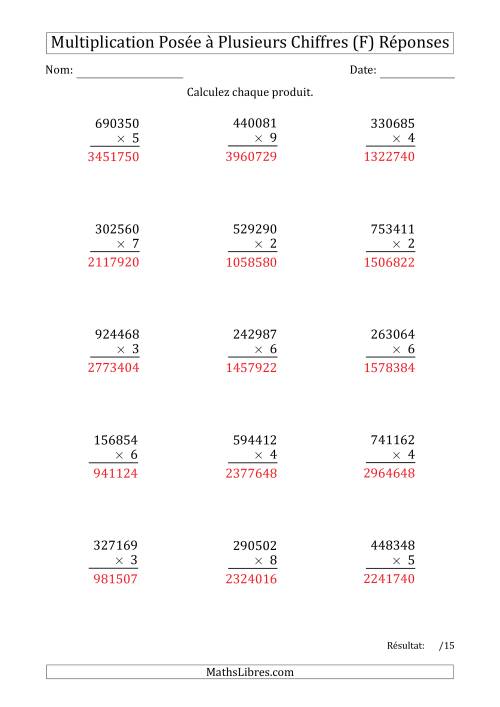 Multiplication d'un Nombre à 6 Chiffres par un Nombre à 1 Chiffre (F) page 2