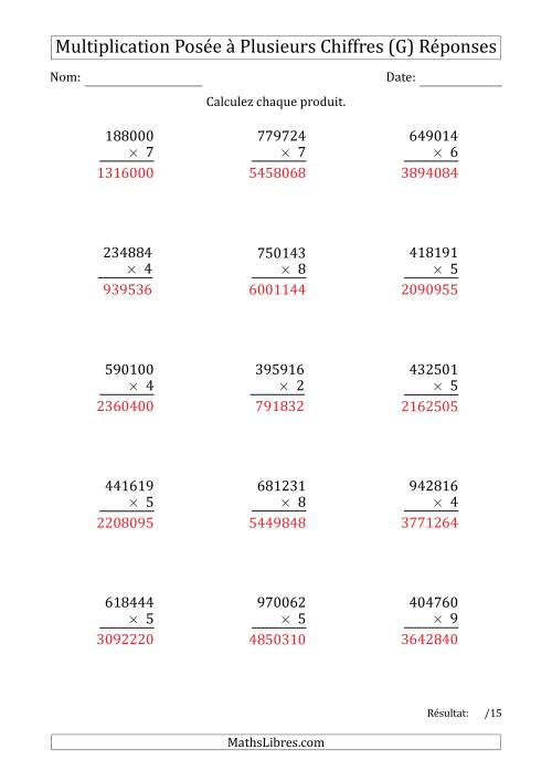 Multiplication d'un Nombre à 6 Chiffres par un Nombre à 1 Chiffre (G) page 2