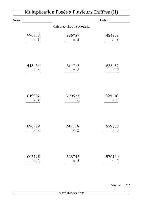 Multiplication d'un Nombre à 6 Chiffres par un Nombre à 1 Chiffre (H)
