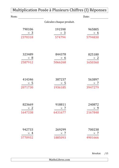 Multiplication d'un Nombre à 6 Chiffres par un Nombre à 1 Chiffre (I) page 2