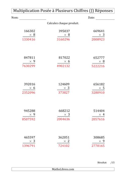 Multiplication d'un Nombre à 6 Chiffres par un Nombre à 1 Chiffre (J) page 2
