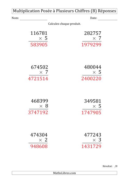 Multiplication d'un Nombre à 6 Chiffres par un Nombre à 1 Chiffre (Gros Caractère) (B) page 2