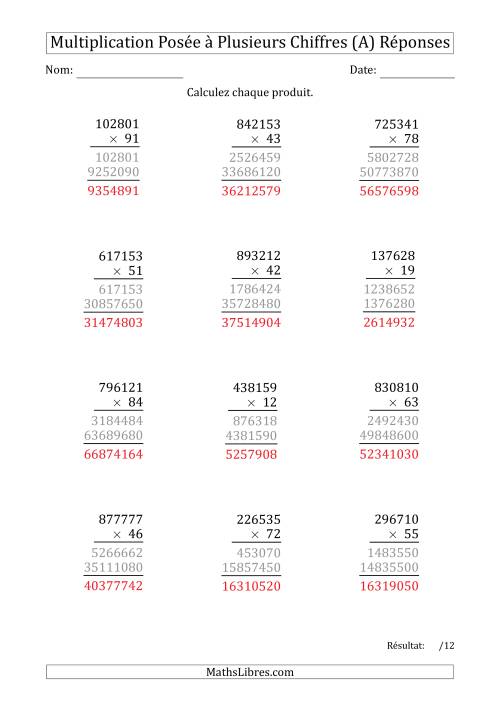 Multiplication d'un Nombre à 6 Chiffres par un Nombre à 2 Chiffres (A) page 2