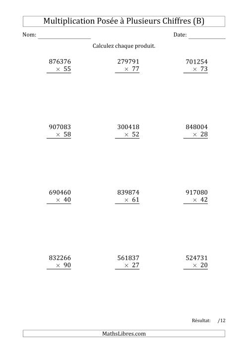 Multiplication d'un Nombre à 6 Chiffres par un Nombre à 2 Chiffres (B)
