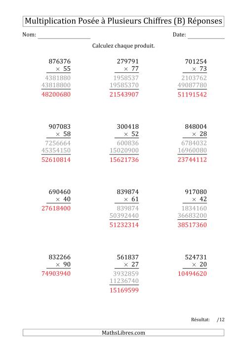 Multiplication d'un Nombre à 6 Chiffres par un Nombre à 2 Chiffres (B) page 2