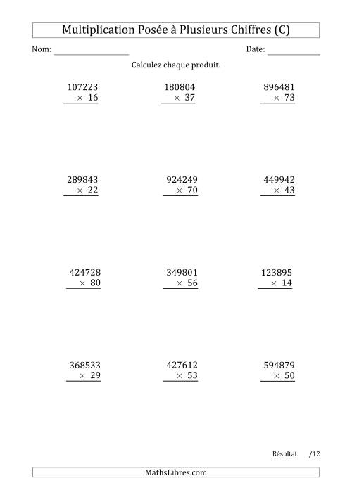 Multiplication d'un Nombre à 6 Chiffres par un Nombre à 2 Chiffres (C)