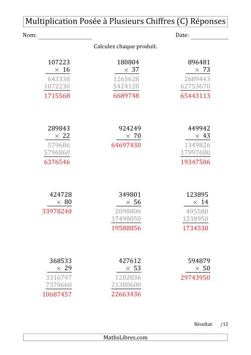 Multiplication d'un Nombre à 6 Chiffres par un Nombre à 2 Chiffres (C) page 2
