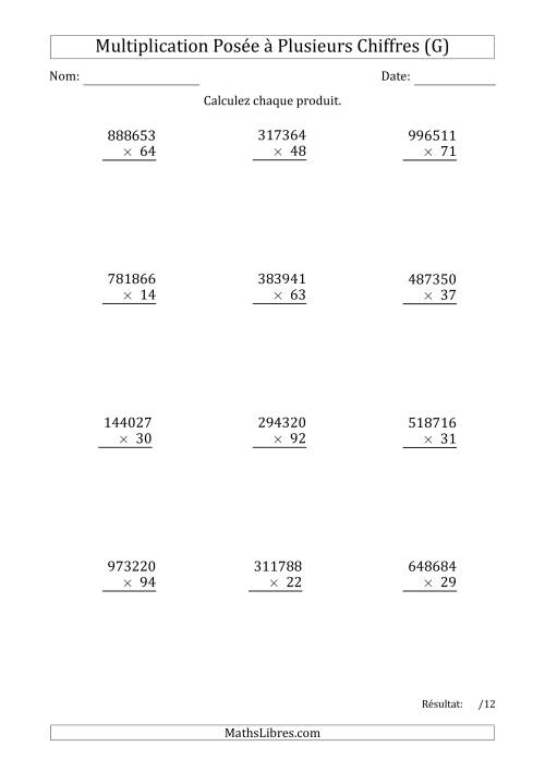 Multiplication d'un Nombre à 6 Chiffres par un Nombre à 2 Chiffres (G)