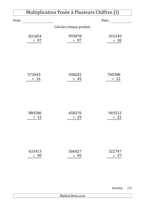 Multiplication d'un Nombre à 6 Chiffres par un Nombre à 2 Chiffres (I)