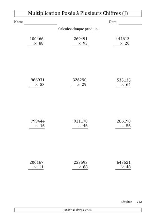 Multiplication d'un Nombre à 6 Chiffres par un Nombre à 2 Chiffres (J)