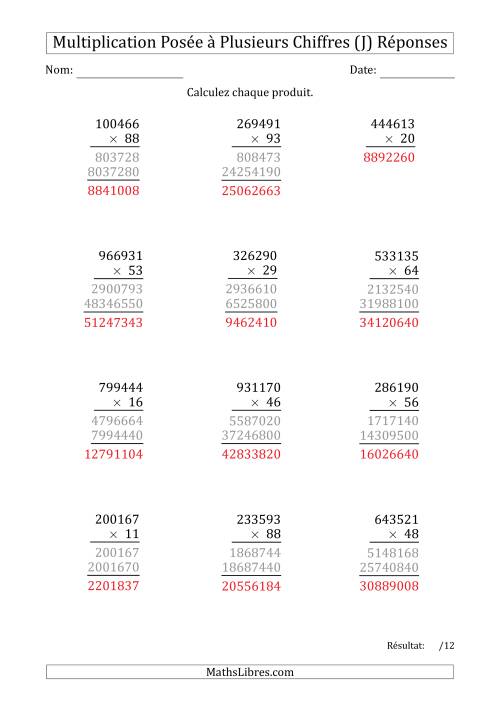 Multiplication d'un Nombre à 6 Chiffres par un Nombre à 2 Chiffres (J) page 2