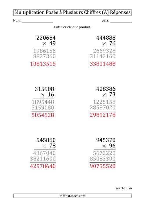 Multiplication d'un Nombre à 6 Chiffres par un Nombre à 2 Chiffres (Gros Caractère) (A) page 2