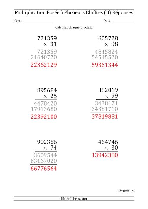 Multiplication d'un Nombre à 6 Chiffres par un Nombre à 2 Chiffres (Gros Caractère) (B) page 2
