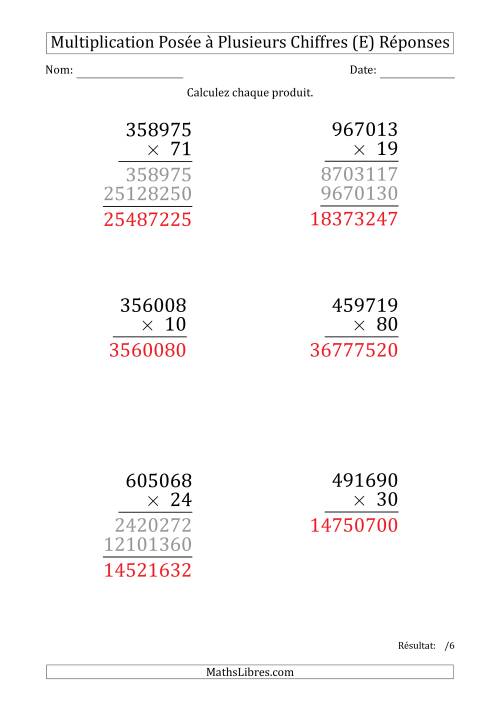 Multiplication d'un Nombre à 6 Chiffres par un Nombre à 2 Chiffres (Gros Caractère) (E) page 2