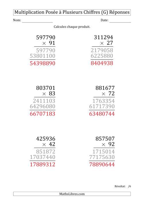 Multiplication d'un Nombre à 6 Chiffres par un Nombre à 2 Chiffres (Gros Caractère) (G) page 2