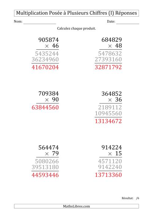 Multiplication d'un Nombre à 6 Chiffres par un Nombre à 2 Chiffres (Gros Caractère) (I) page 2