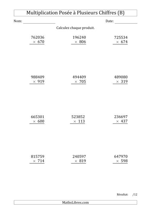 Multiplication d'un Nombre à 6 Chiffres par un Nombre à 3 Chiffres (B)