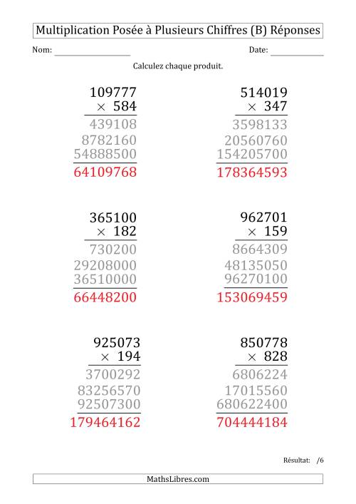 Multiplication d'un Nombre à 6 Chiffres par un Nombre à 3 Chiffres (Gros Caractère) (B) page 2