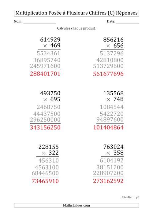 Multiplication d'un Nombre à 6 Chiffres par un Nombre à 3 Chiffres (Gros Caractère) (C) page 2