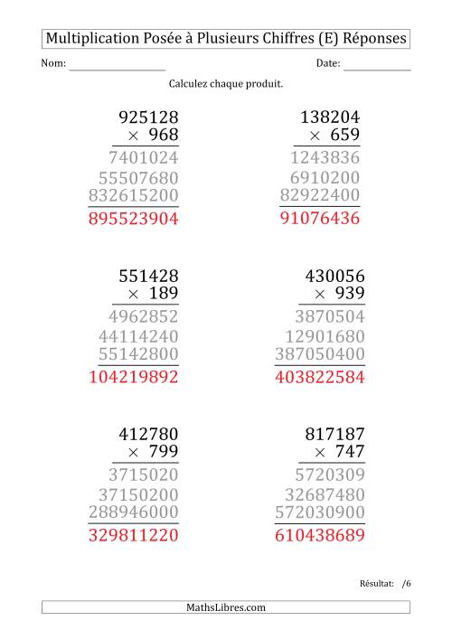 Multiplication d'un Nombre à 6 Chiffres par un Nombre à 3 Chiffres (Gros Caractère) (E) page 2