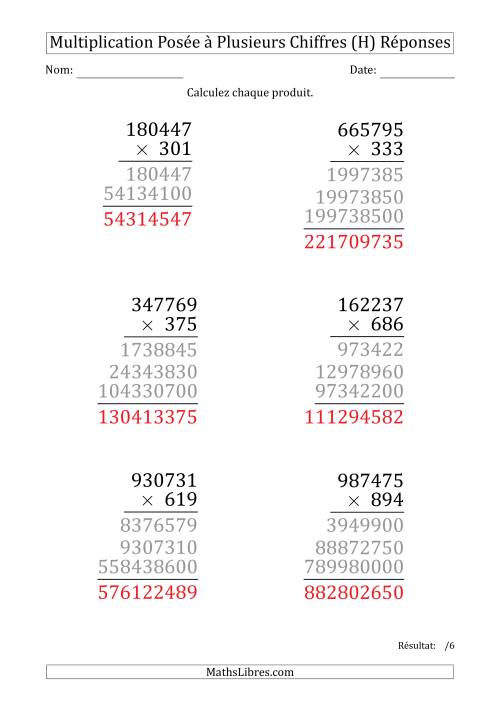 Multiplication d'un Nombre à 6 Chiffres par un Nombre à 3 Chiffres (Gros Caractère) (H) page 2
