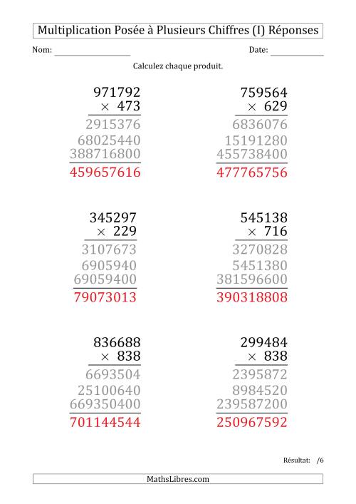 Multiplication d'un Nombre à 6 Chiffres par un Nombre à 3 Chiffres (Gros Caractère) (I) page 2