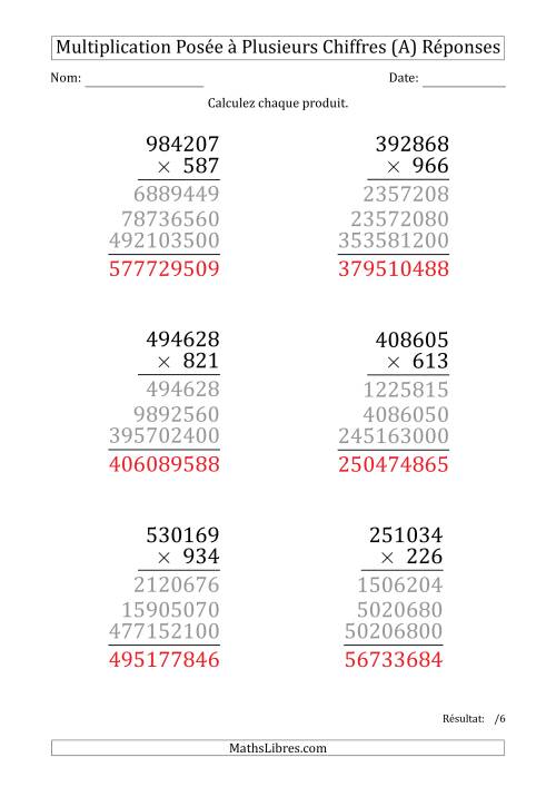 Multiplication d'un Nombre à 6 Chiffres par un Nombre à 3 Chiffres (Gros Caractère) (Tout) page 2