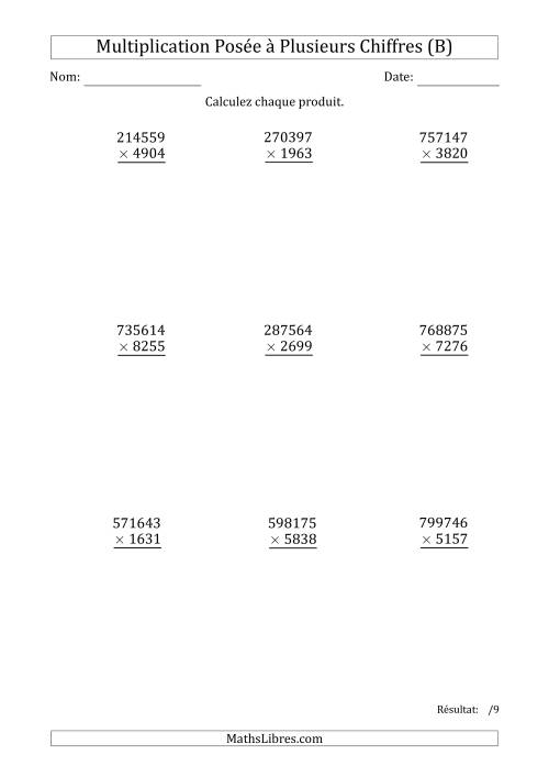 Multiplication d'un Nombre à 6 Chiffres par un Nombre à 4 Chiffres (B)