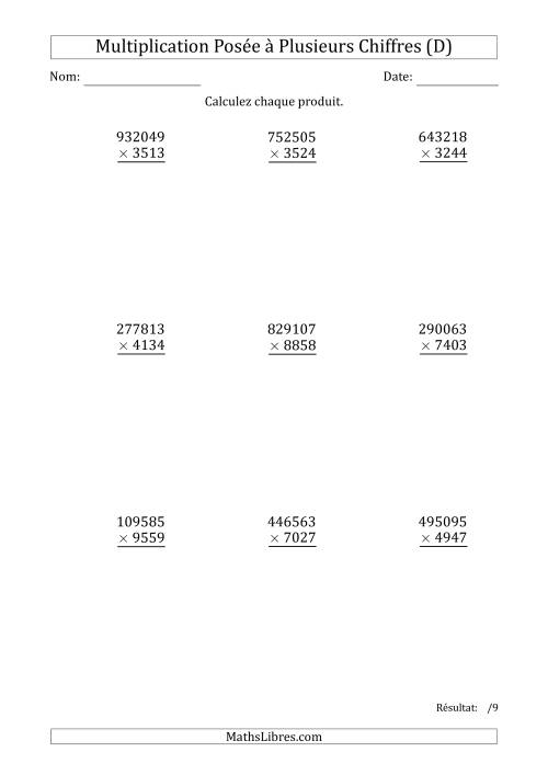 Multiplication d'un Nombre à 6 Chiffres par un Nombre à 4 Chiffres (D)