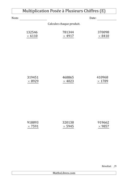 Multiplication d'un Nombre à 6 Chiffres par un Nombre à 4 Chiffres (E)