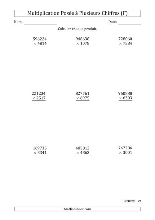 Multiplication d'un Nombre à 6 Chiffres par un Nombre à 4 Chiffres (F)