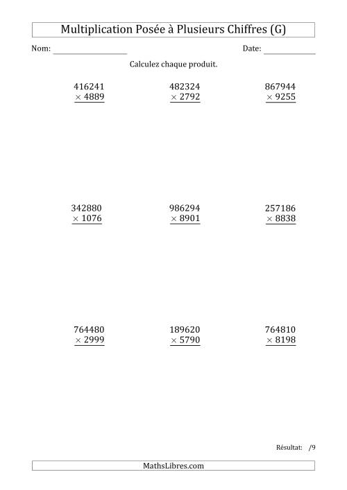 Multiplication d'un Nombre à 6 Chiffres par un Nombre à 4 Chiffres (G)
