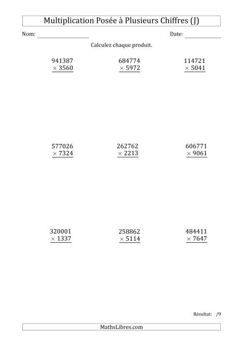 Multiplication d'un Nombre à 6 Chiffres par un Nombre à 4 Chiffres (J)