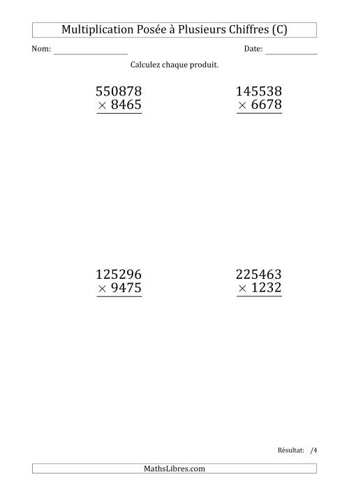 Multiplication d'un Nombre à 6 Chiffres par un Nombre à 4 Chiffres (Gros Caractère) (C)