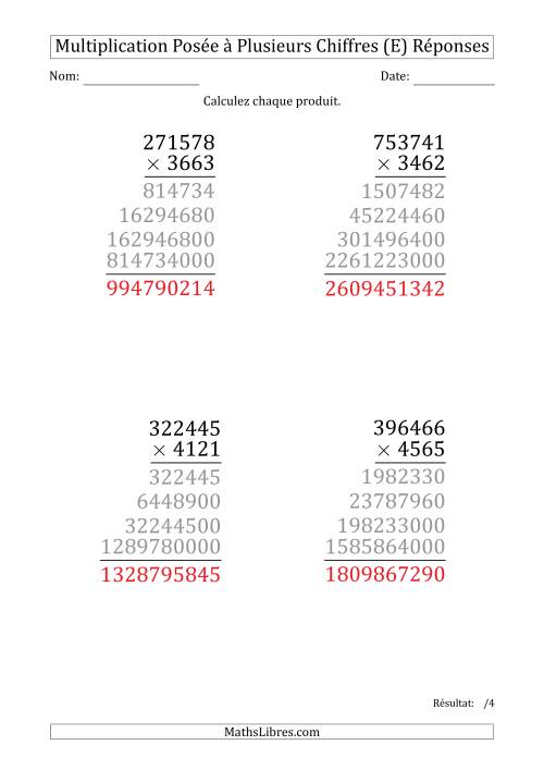 Multiplication d'un Nombre à 6 Chiffres par un Nombre à 4 Chiffres (Gros Caractère) (E) page 2