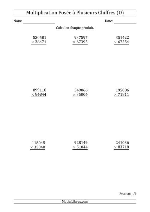 Multiplication d'un Nombre à 6 Chiffres par un Nombre à 5 Chiffres (D)