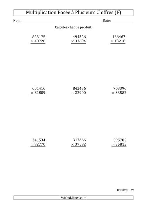 Multiplication d'un Nombre à 6 Chiffres par un Nombre à 5 Chiffres (F)