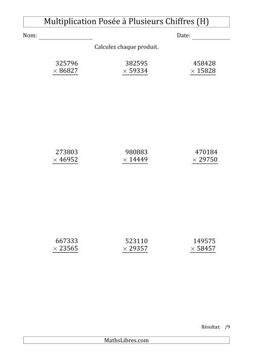 Multiplication d'un Nombre à 6 Chiffres par un Nombre à 5 Chiffres (H)