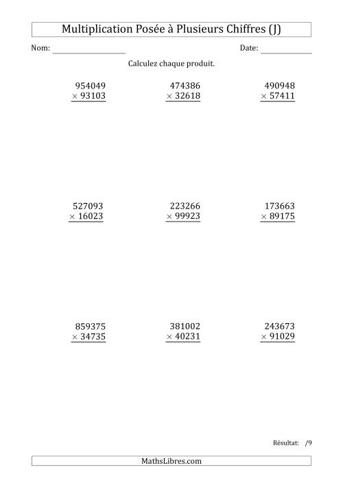 Multiplication d'un Nombre à 6 Chiffres par un Nombre à 5 Chiffres (J)