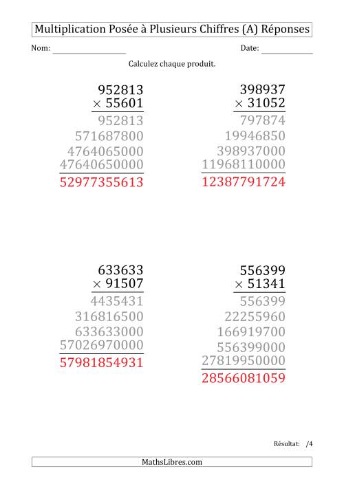Multiplication d'un Nombre à 6 Chiffres par un Nombre à 5 Chiffres (Gros Caractère) (A) page 2
