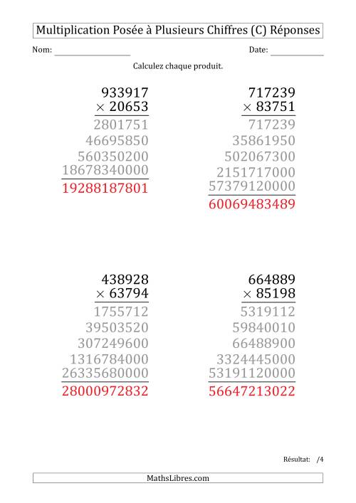 Multiplication d'un Nombre à 6 Chiffres par un Nombre à 5 Chiffres (Gros Caractère) (C) page 2