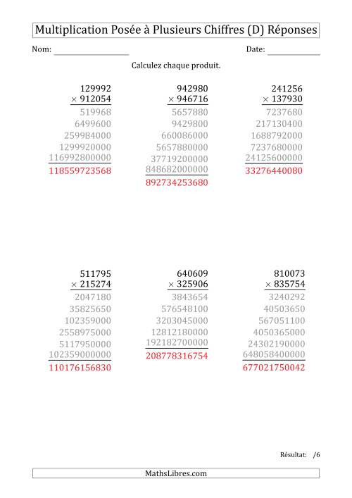 Multiplication d'un Nombre à 6 Chiffres par un Nombre à 6 Chiffres (D) page 2