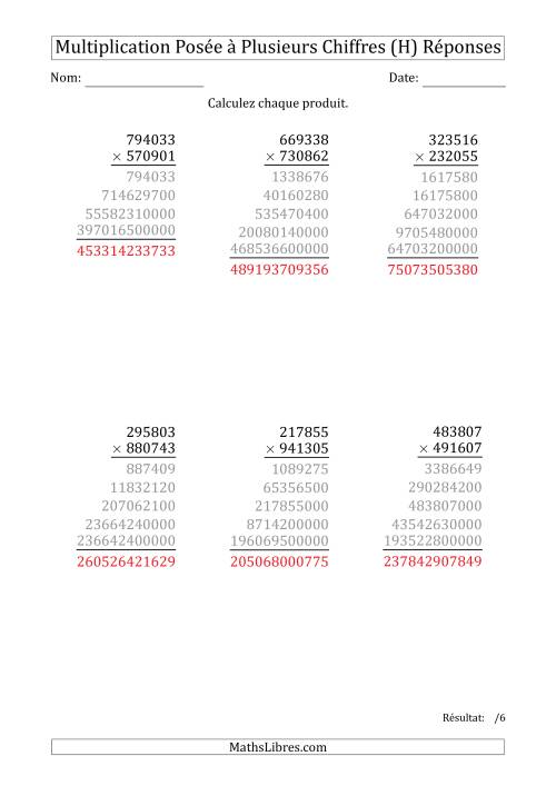 Multiplication d'un Nombre à 6 Chiffres par un Nombre à 6 Chiffres (H) page 2