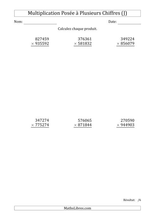 Multiplication d'un Nombre à 6 Chiffres par un Nombre à 6 Chiffres (J)