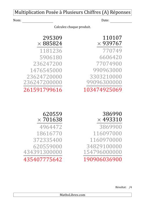 Multiplication d'un Nombre à 6 Chiffres par un Nombre à 6 Chiffres (Gros Caractère) (A) page 2